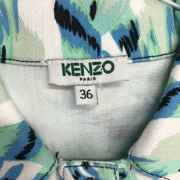 Kenzo Aquamarine teal leaf printed denim shirt mini dress 36 (US 4) - Picture 4 of 15